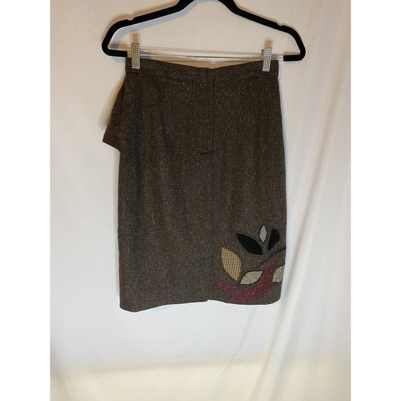 Floreat Anthropologie Embroidered Pheasant Ruffle Wool Blend Skirt Brown Size 2 - Picture 2 of 3